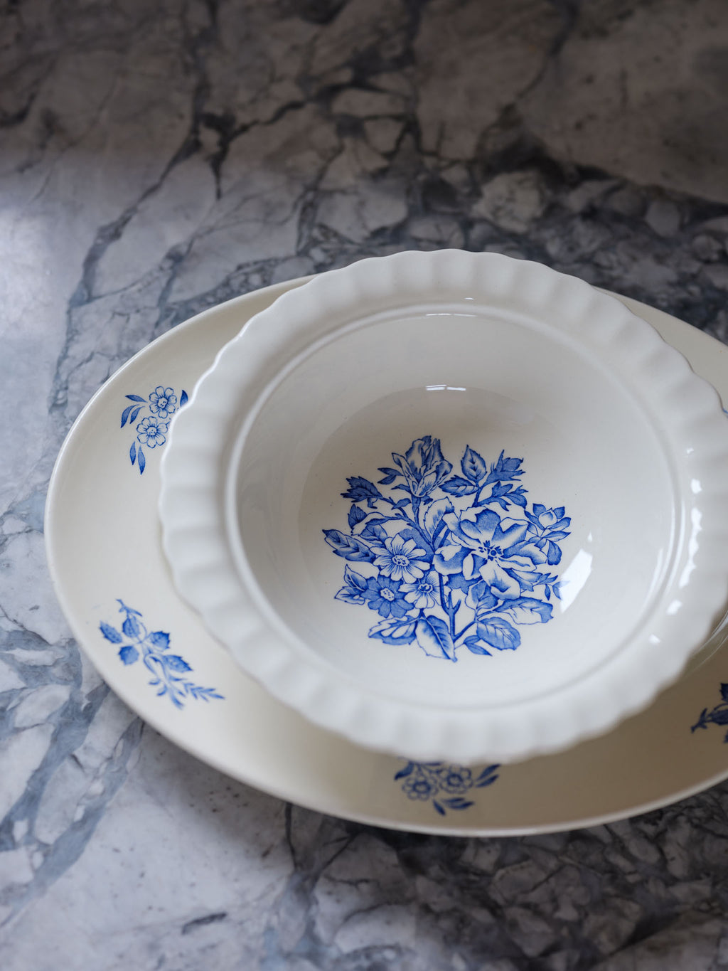 Wade Hedgerow Blue & White Platter and Serving Bowl – Vintage English Tableware