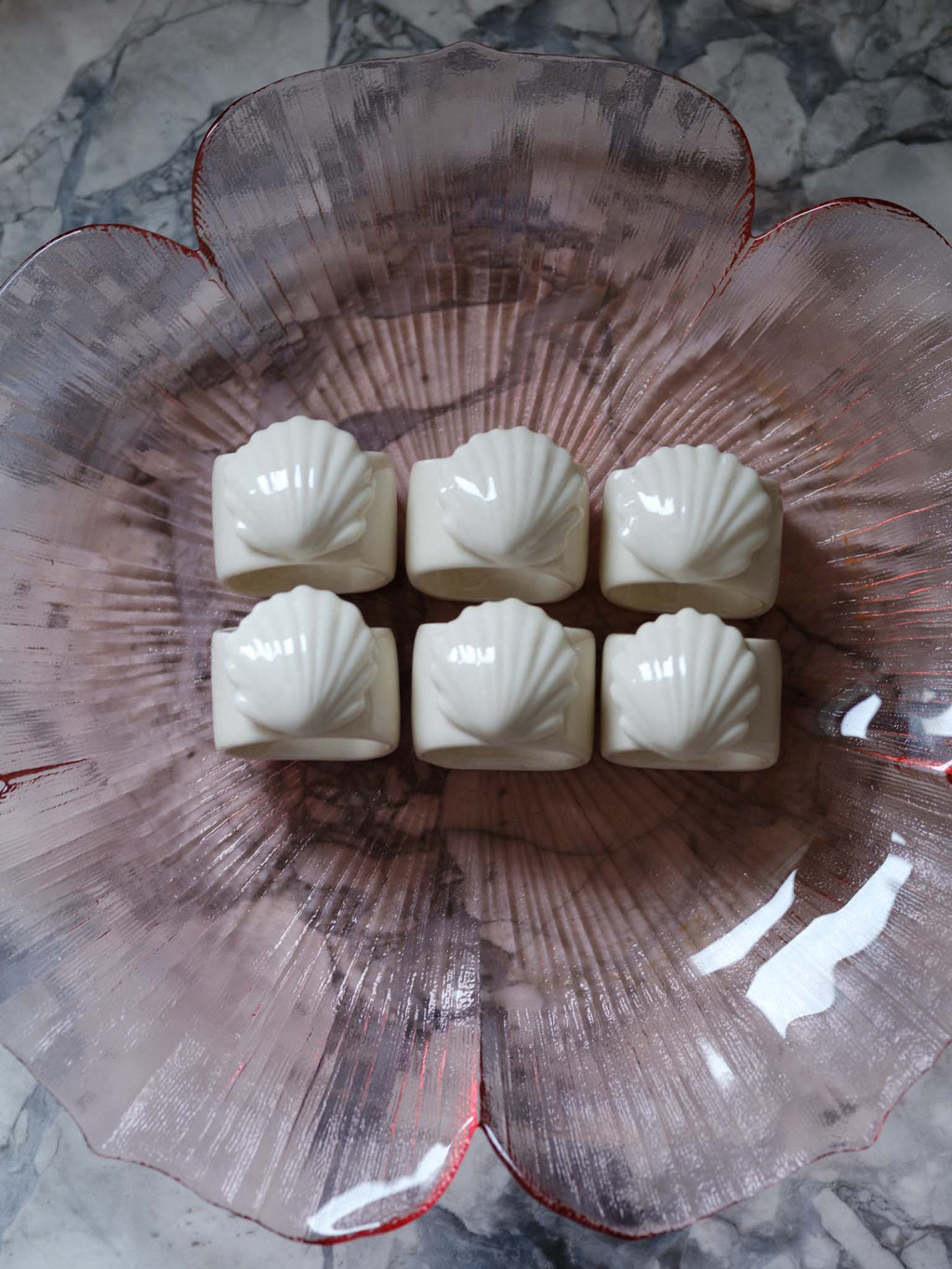 Vintage Ceramic Scallop Napkin Rings – Set of 6