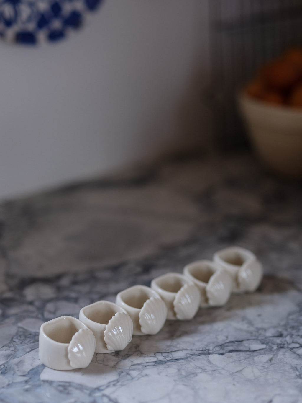 Vintage Ceramic Scallop Napkin Rings – Set of 6
