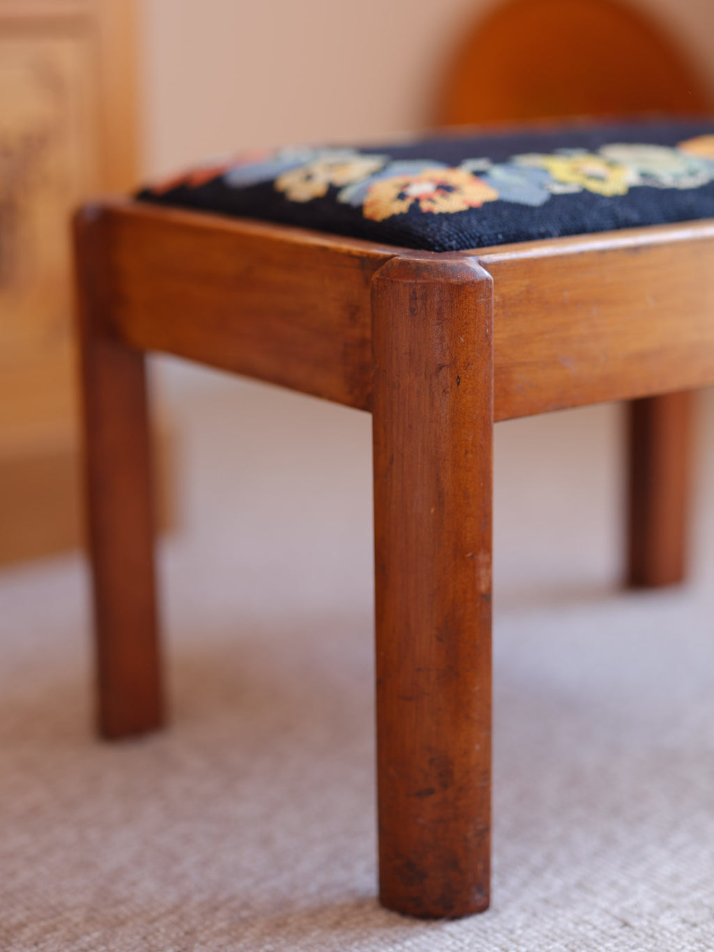 Nasturtium & Pansies - Needlepoint Footstool