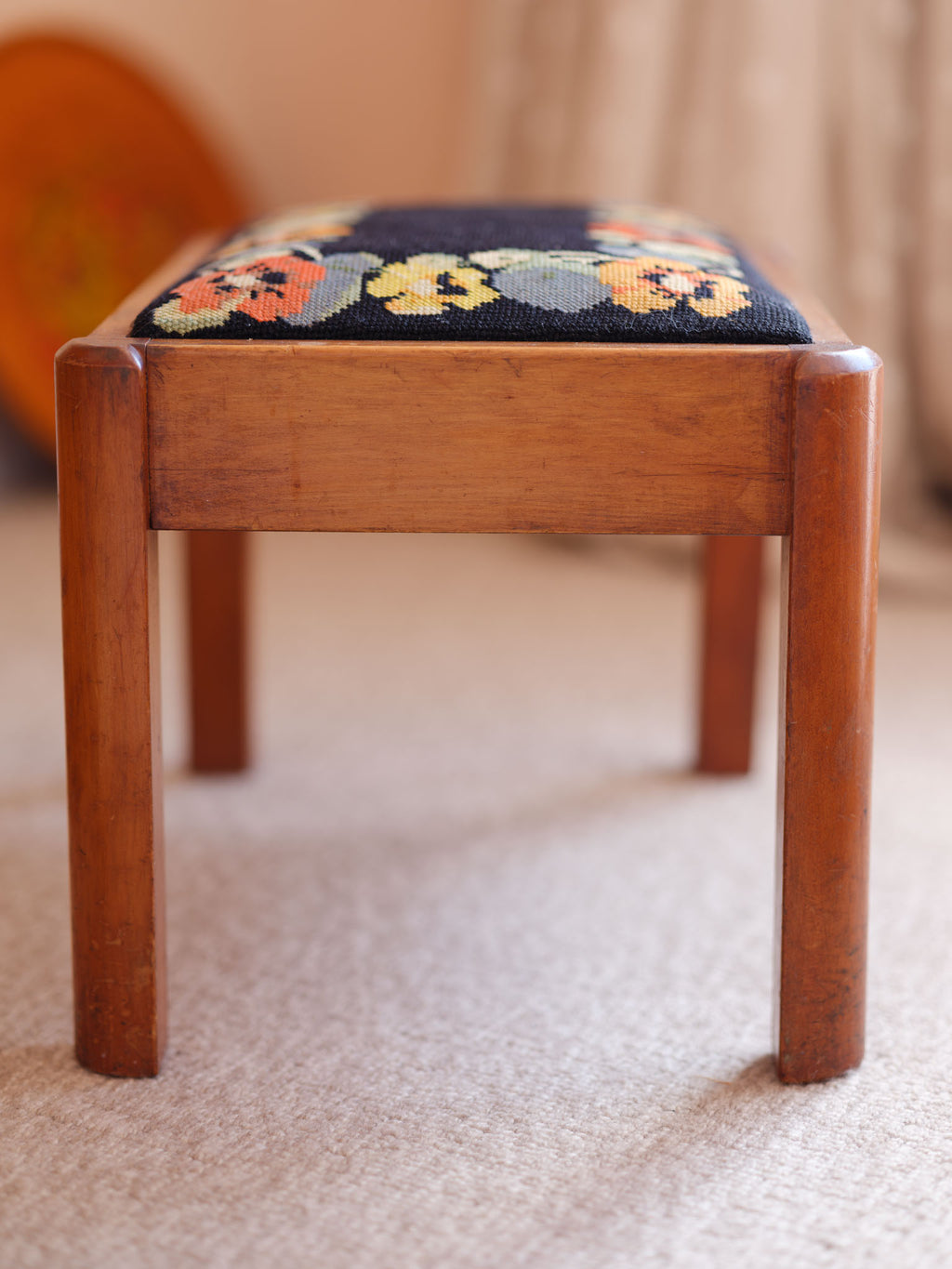 Nasturtium & Pansies - Needlepoint Footstool