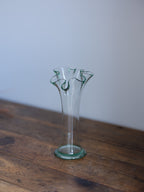 Vintage 1980s Glass Vase - Green Hue with Handkerchief Rim