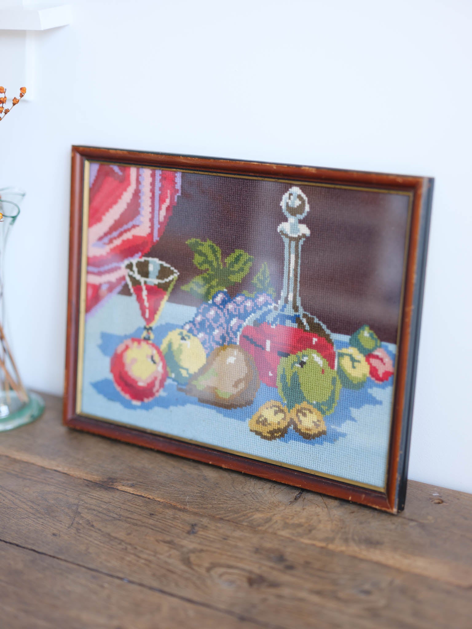 Vintage Framed Needlepoint Still Life