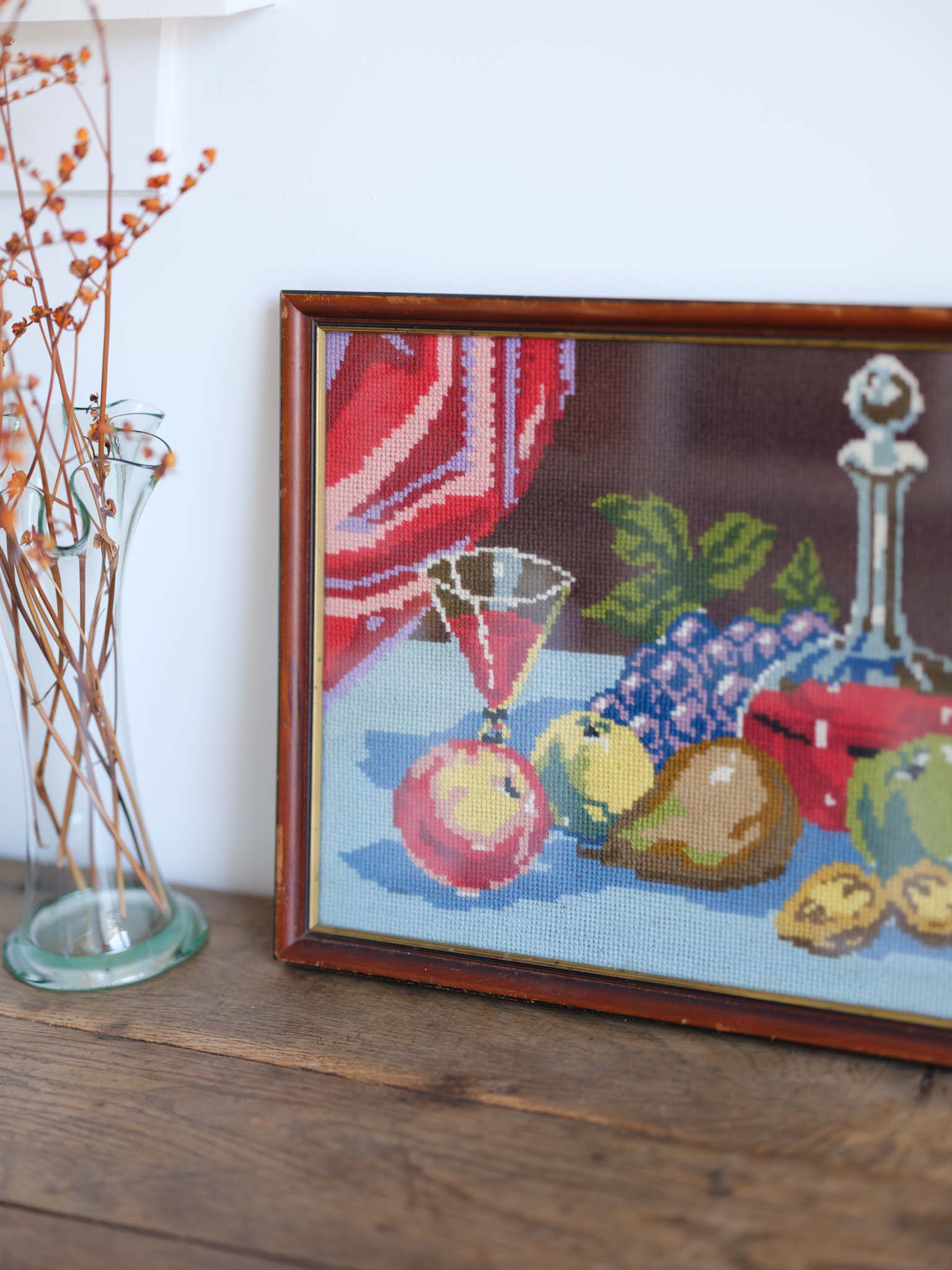 Vintage Framed Needlepoint Still Life