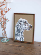 Vintage Framed Tapestry - English Setter Dog Portrait