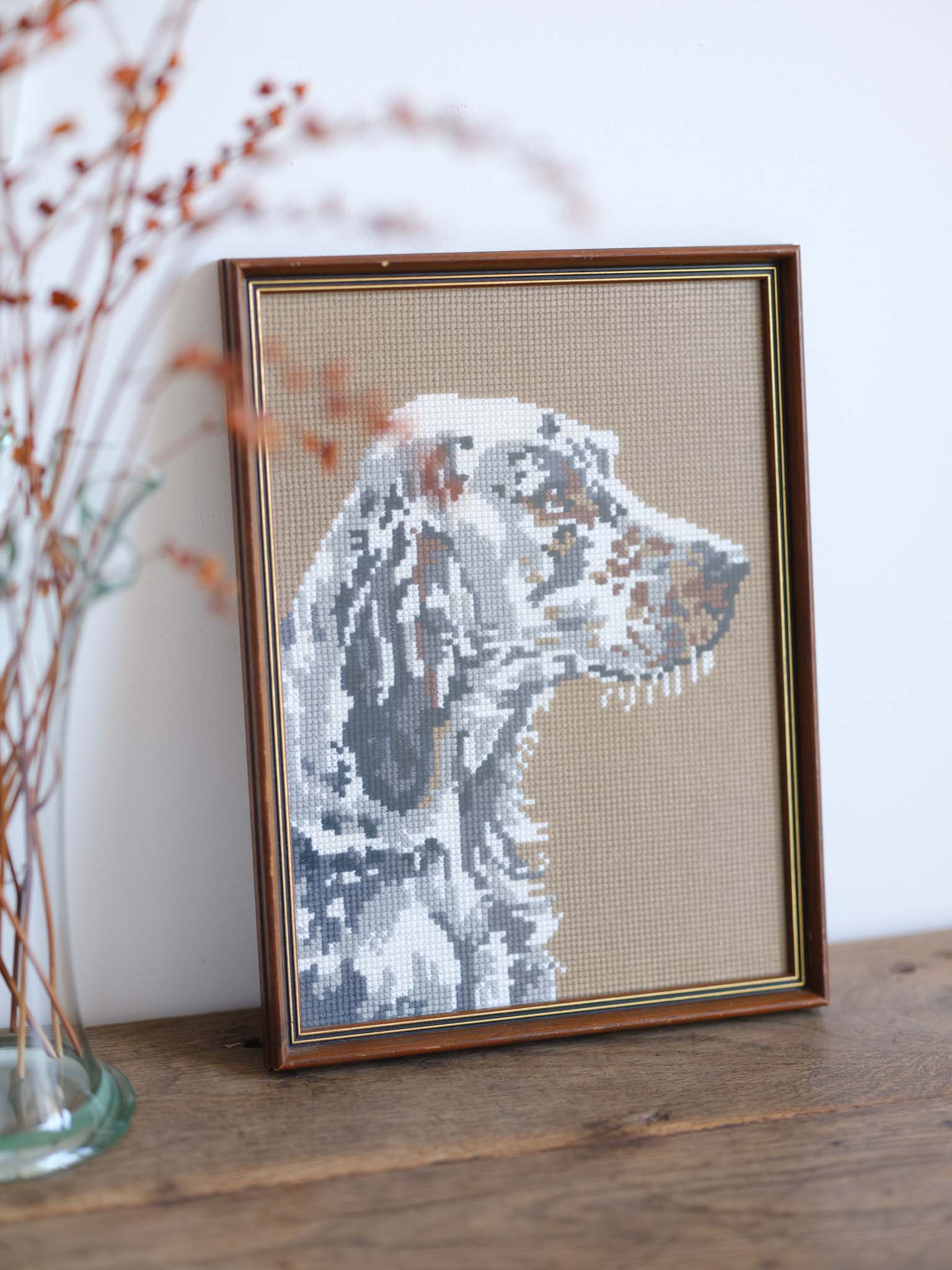 Vintage Framed Tapestry - English Setter Dog Portrait