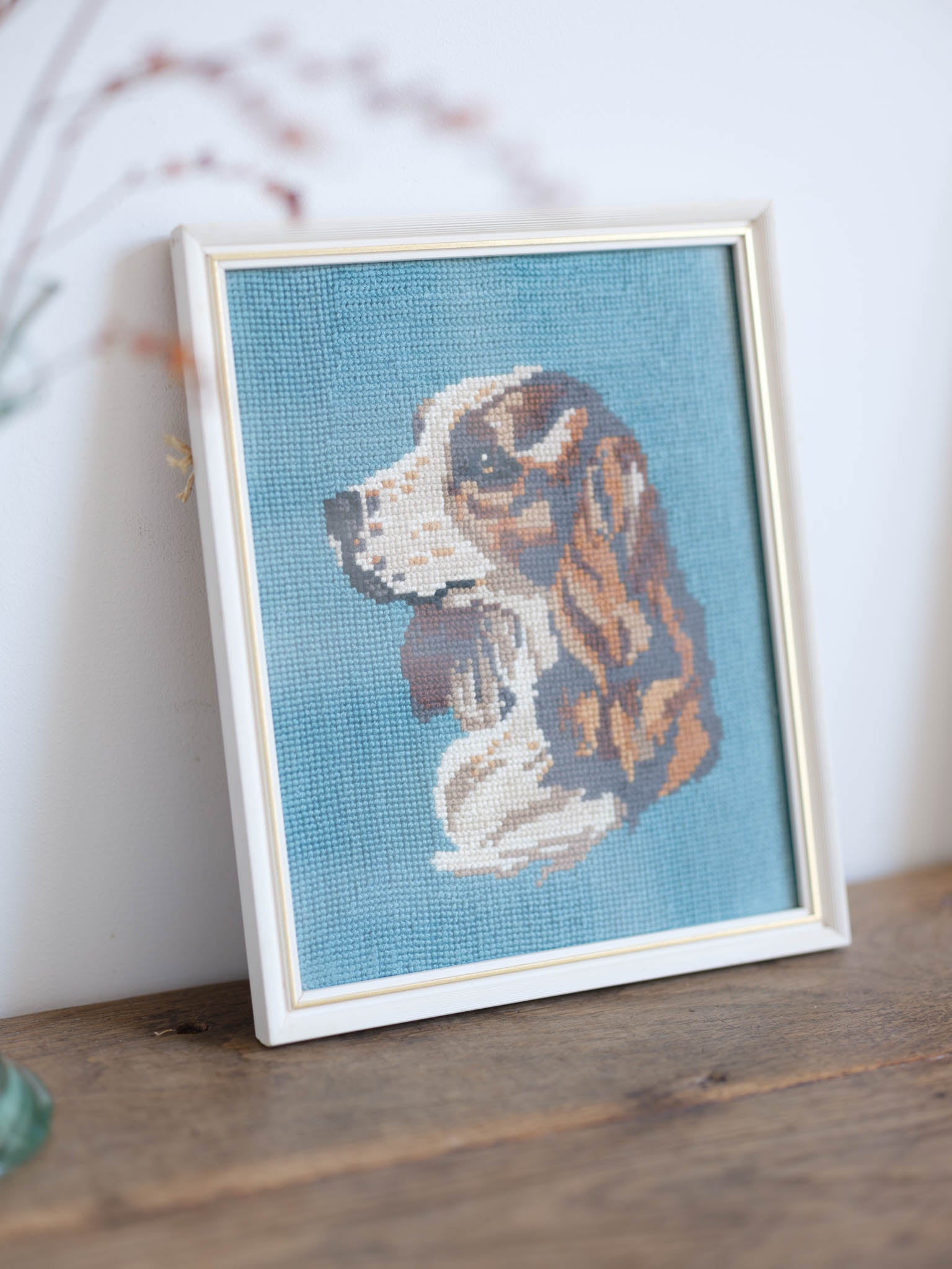 Vintage Framed Tapestry - Spaniel Dog Portrait
