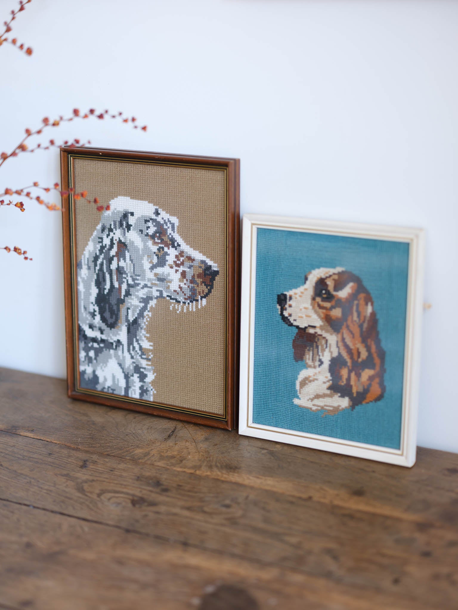Vintage Framed Tapestry - English Setter Dog Portrait