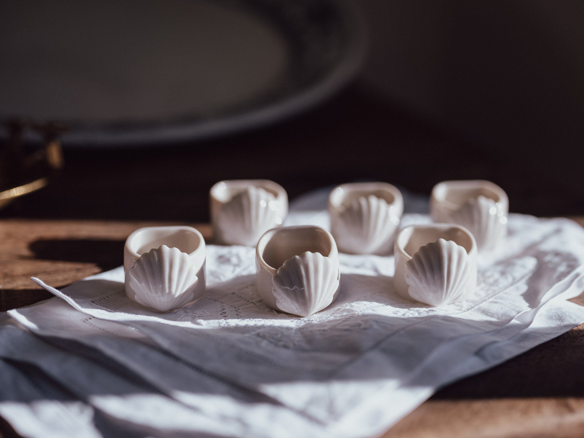 Vintage Ceramic Scallop Napkin Rings – Set of 6