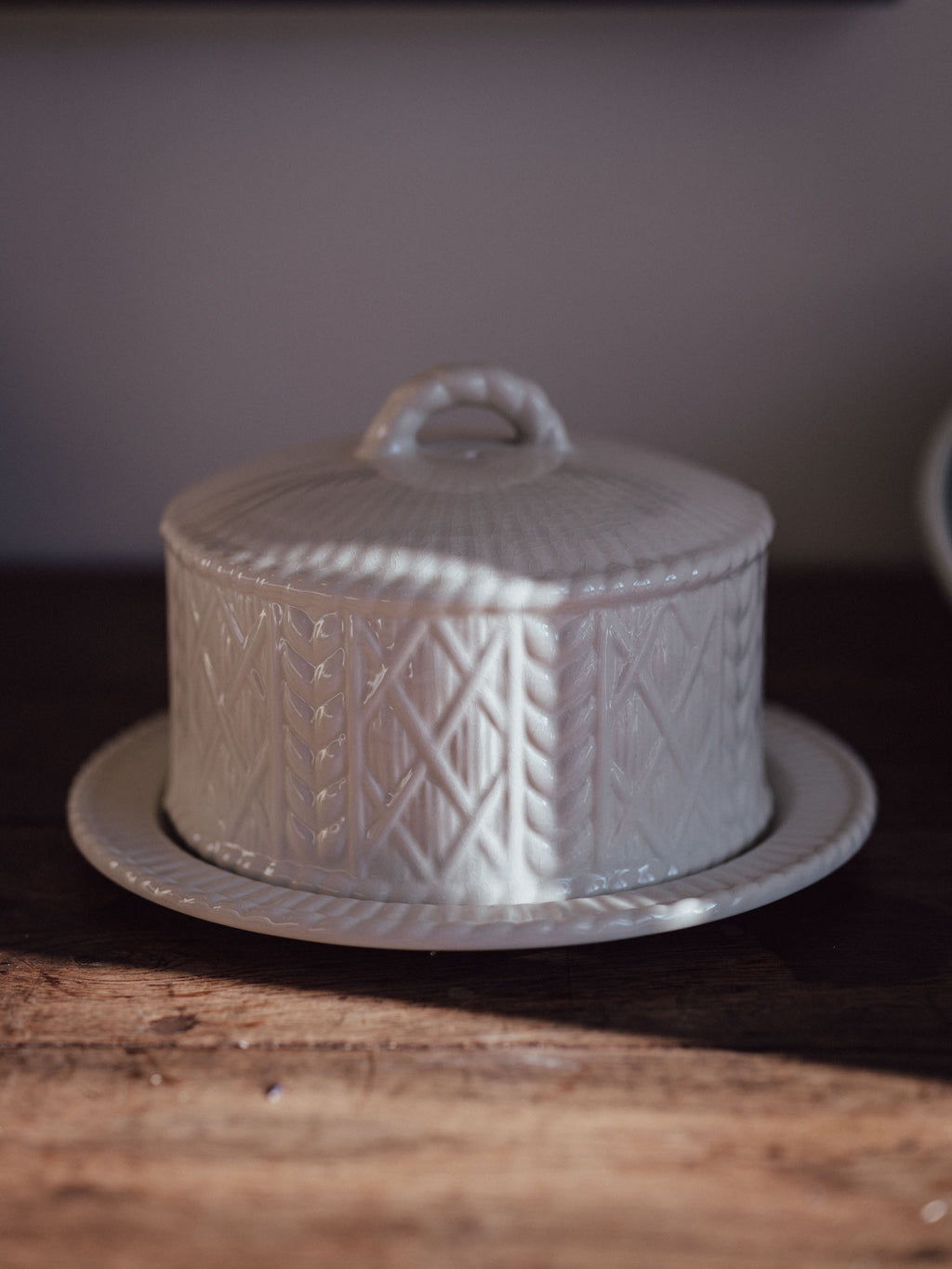 Vintage Made in England Cheese Dome with Plate - Rope & Rattan Detailing