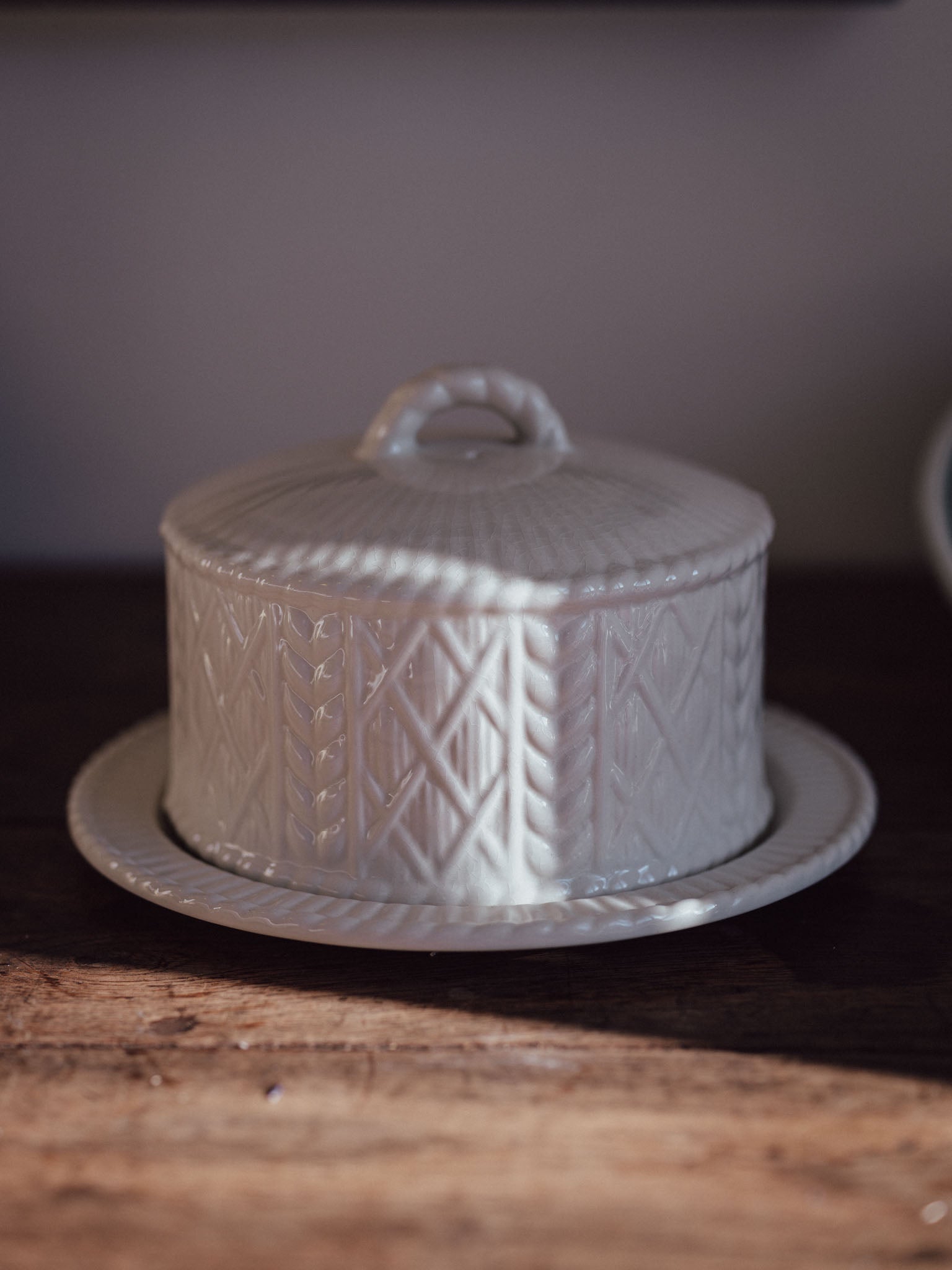 Vintage Made in England Cheese Dome with Plate - Rope & Rattan Detailing