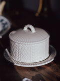 Vintage Made in England Cheese Dome with Plate - Rope & Rattan Detailing