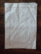 Set of 4 Vintage Hand-Stitched White Linen Napkins - Floral & Polka Dot Detail