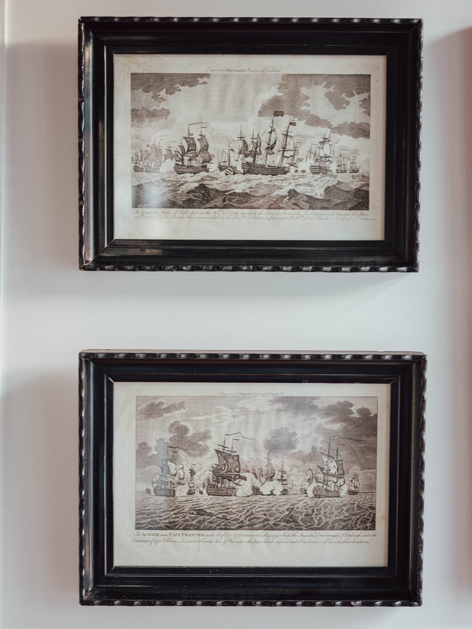 Pair of Vintage Sailing Ship Engravings - History of England Naval Battles (1757 & 1759)