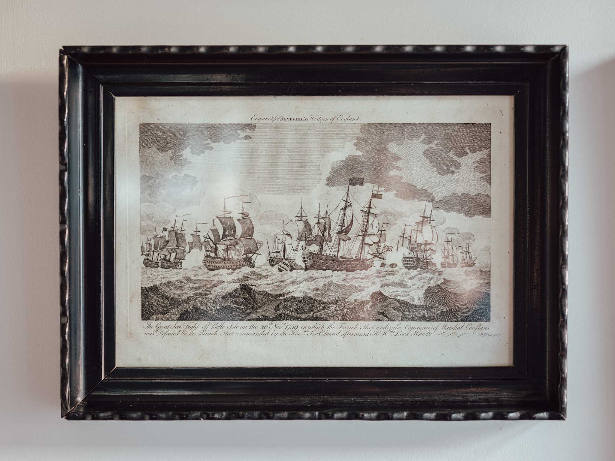 Pair of Vintage Sailing Ship Engravings - History of England Naval Battles (1757 & 1759)
