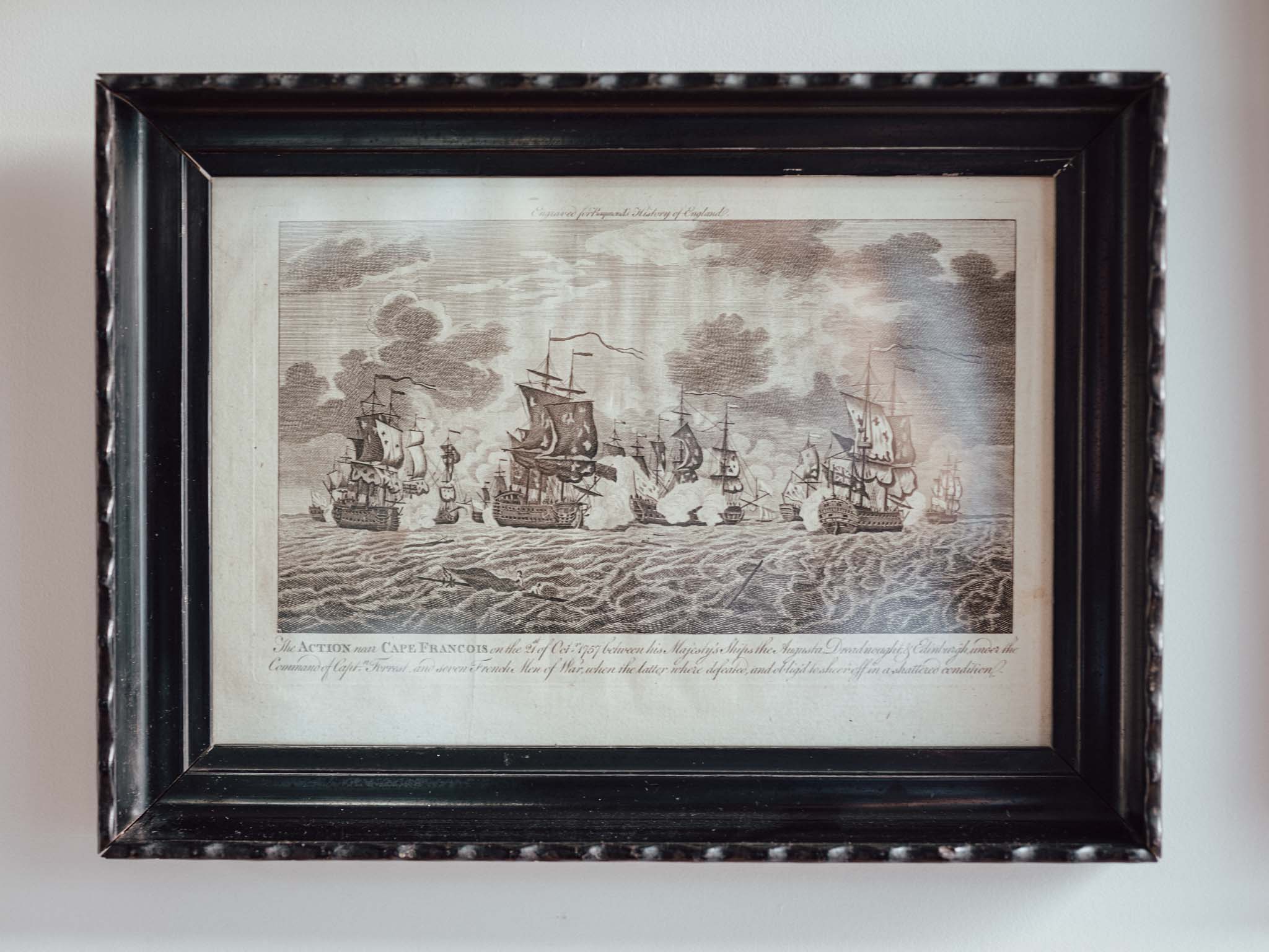 Pair of Vintage Sailing Ship Engravings - History of England Naval Battles (1757 & 1759)