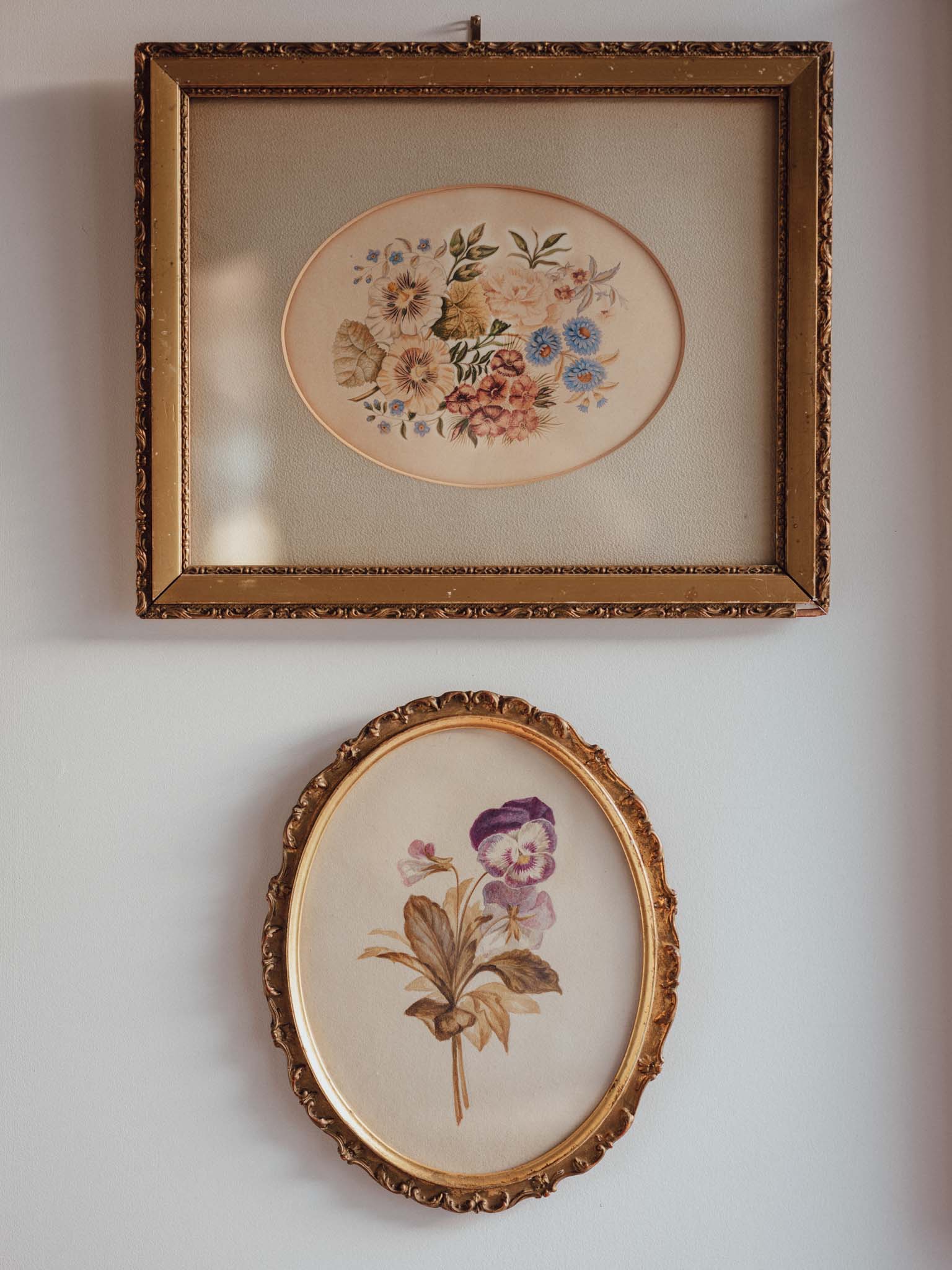 Antique Watercolour of Pansy in Oval Gilded Frame – Frank J Pope, Boston