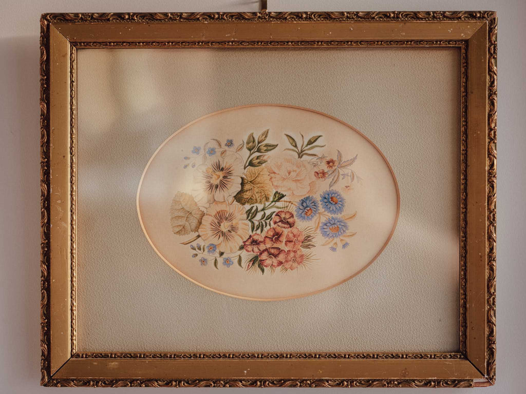 Antique Floral Watercolour in Ornate Gilded Frame
