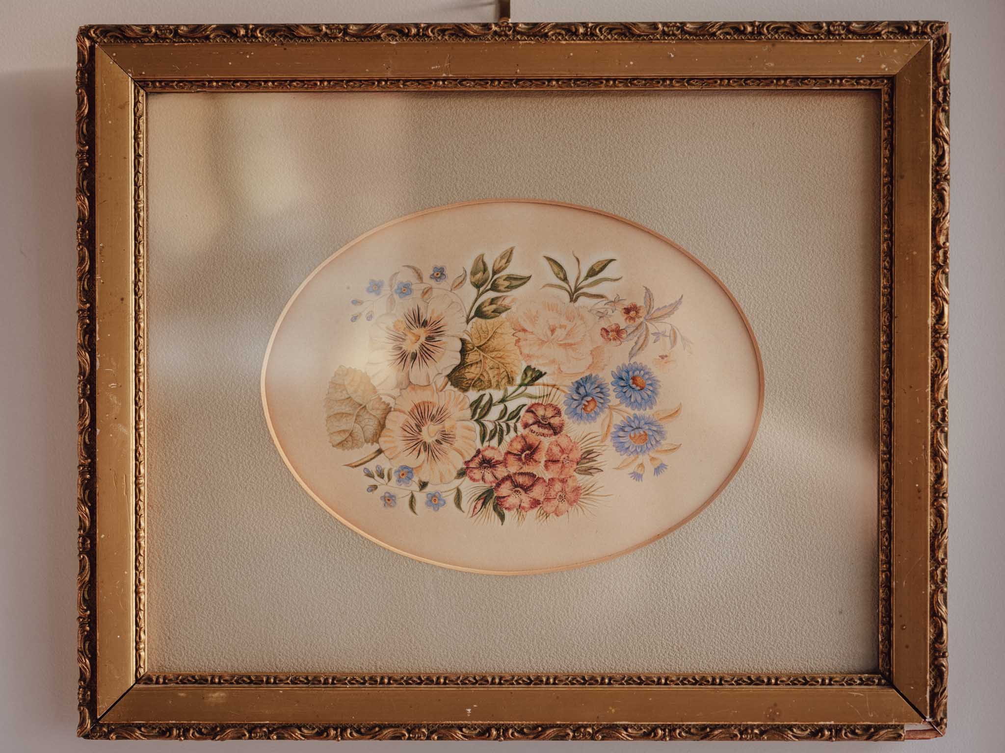 Antique Floral Watercolour in Ornate Gilded Frame