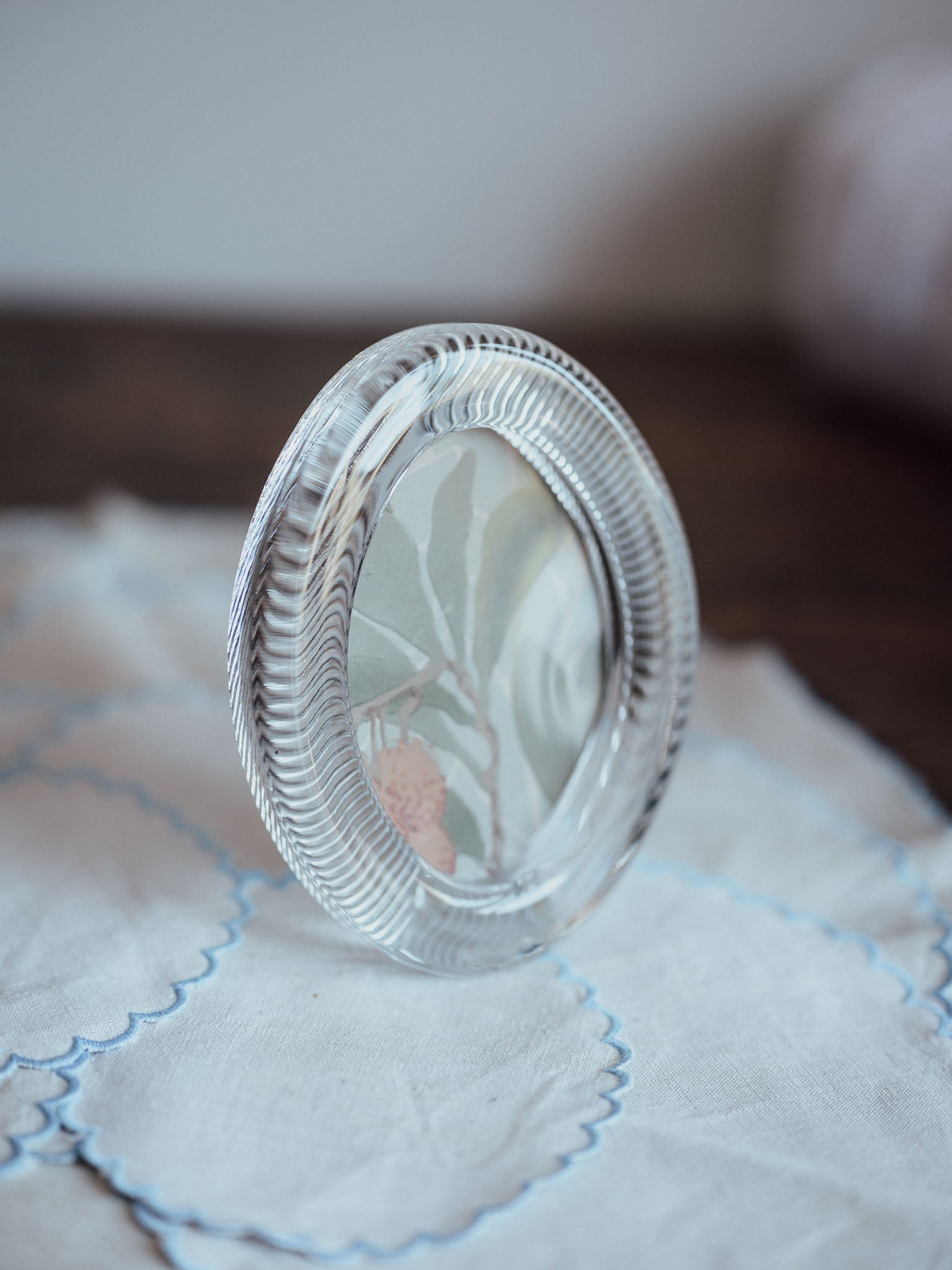 Vintage Mikasa Crystal Picture Frame with William Morris Wallpaper
