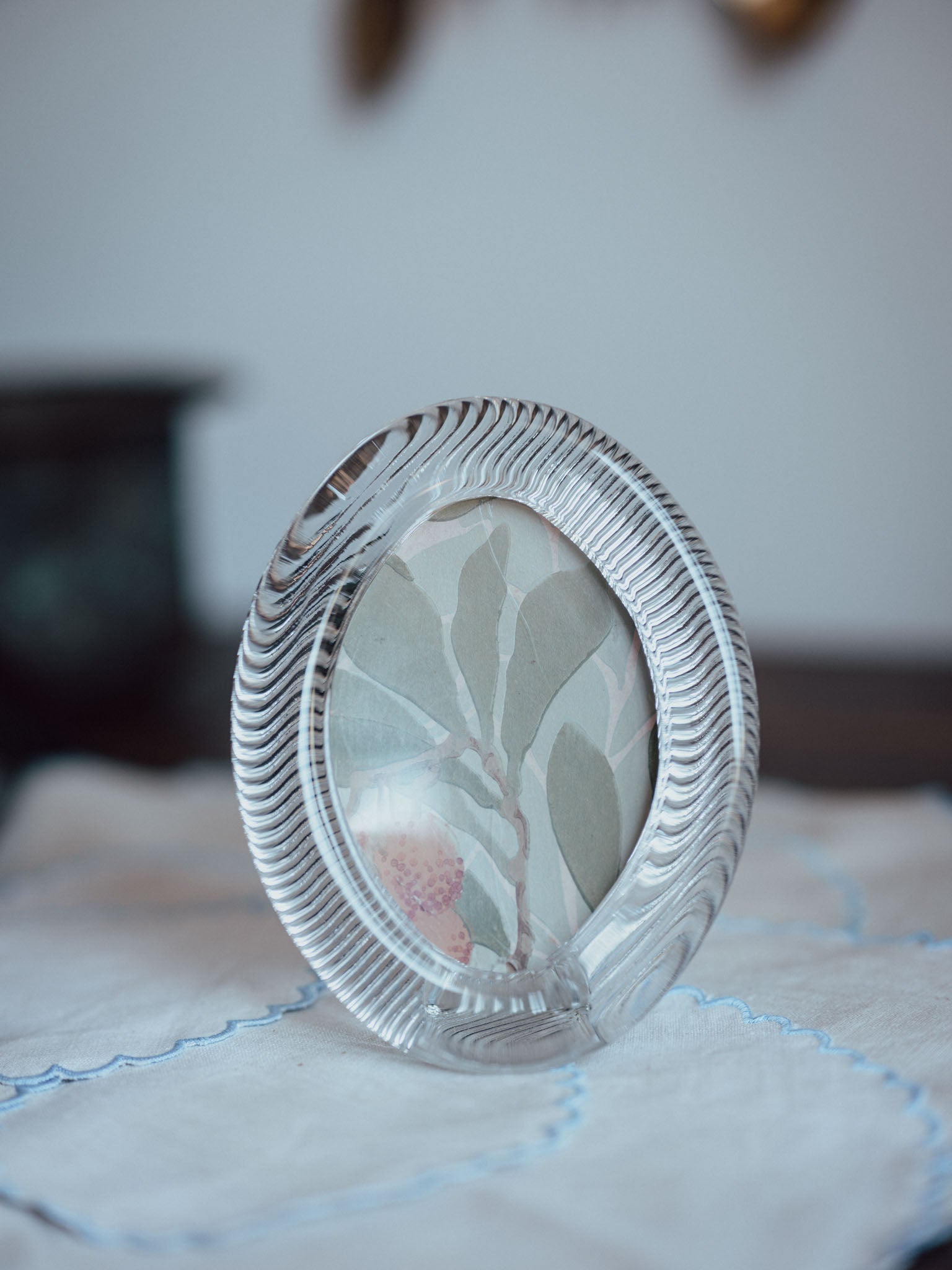 Vintage Mikasa Crystal Picture Frame with William Morris Wallpaper
