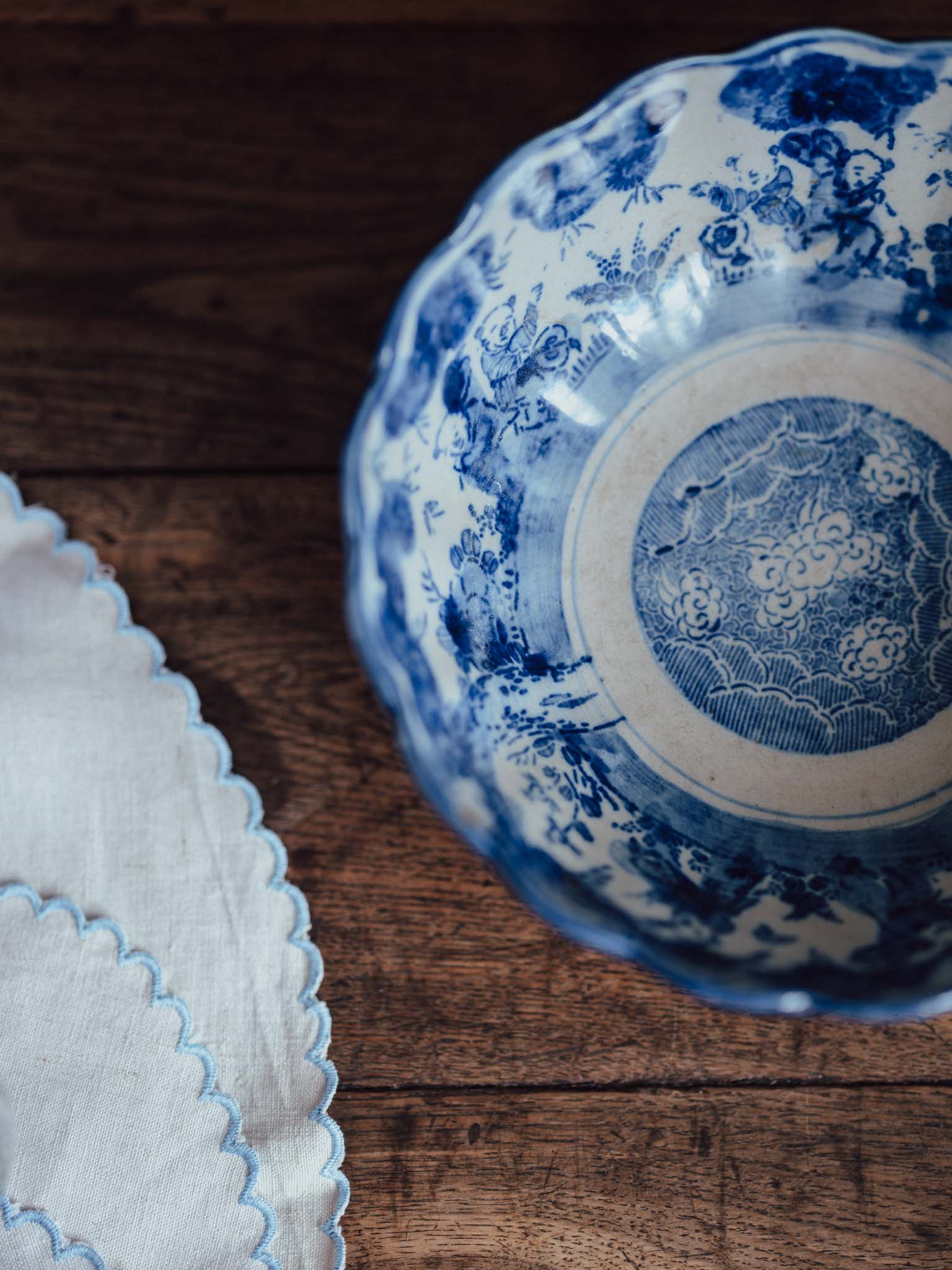 Antique Japanese Meiji Period Blue & White Fluted Bowl