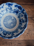 Antique Japanese Meiji Period Blue & White Fluted Bowl