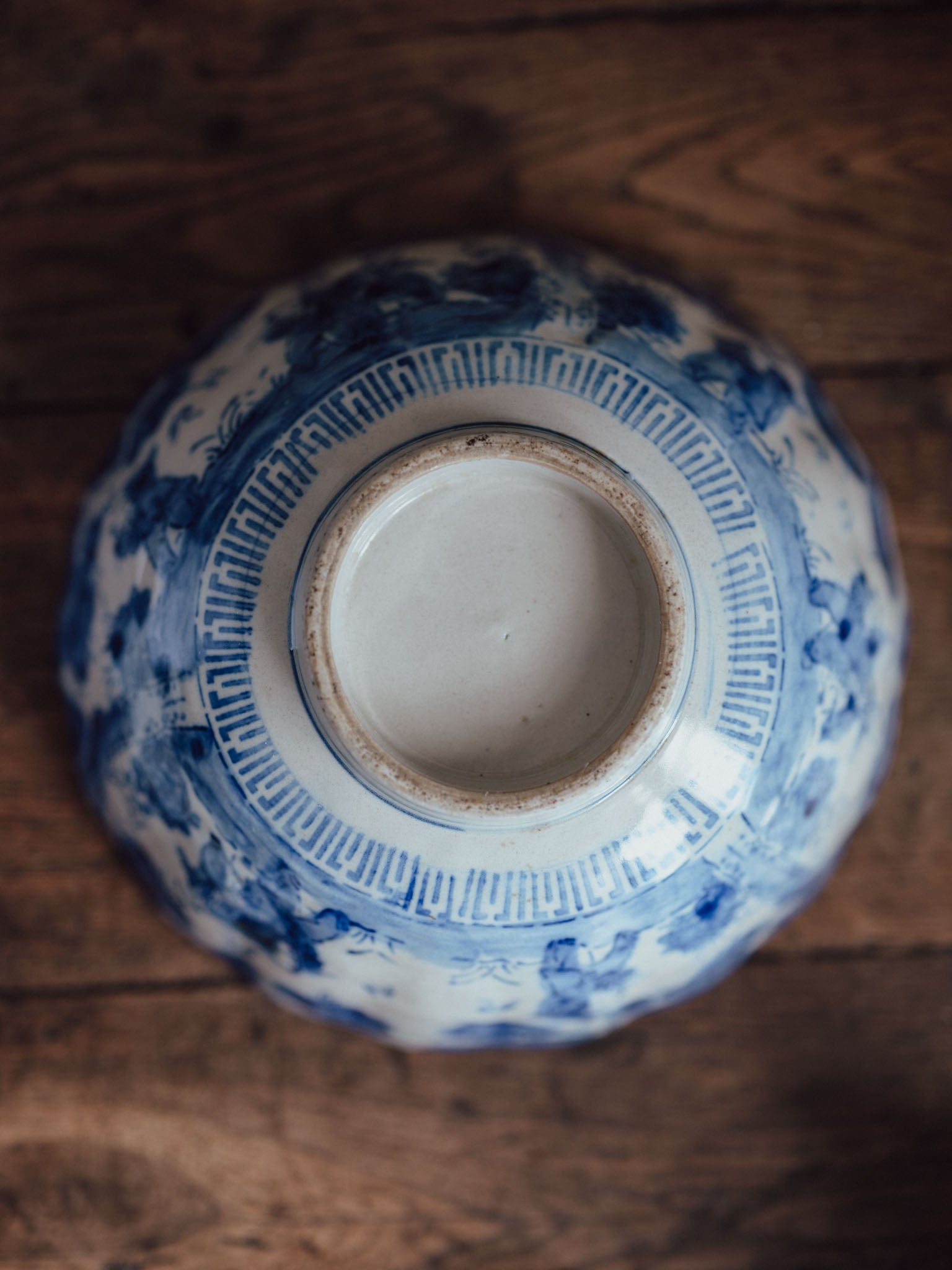 Antique Japanese Meiji Period Blue & White Fluted Bowl