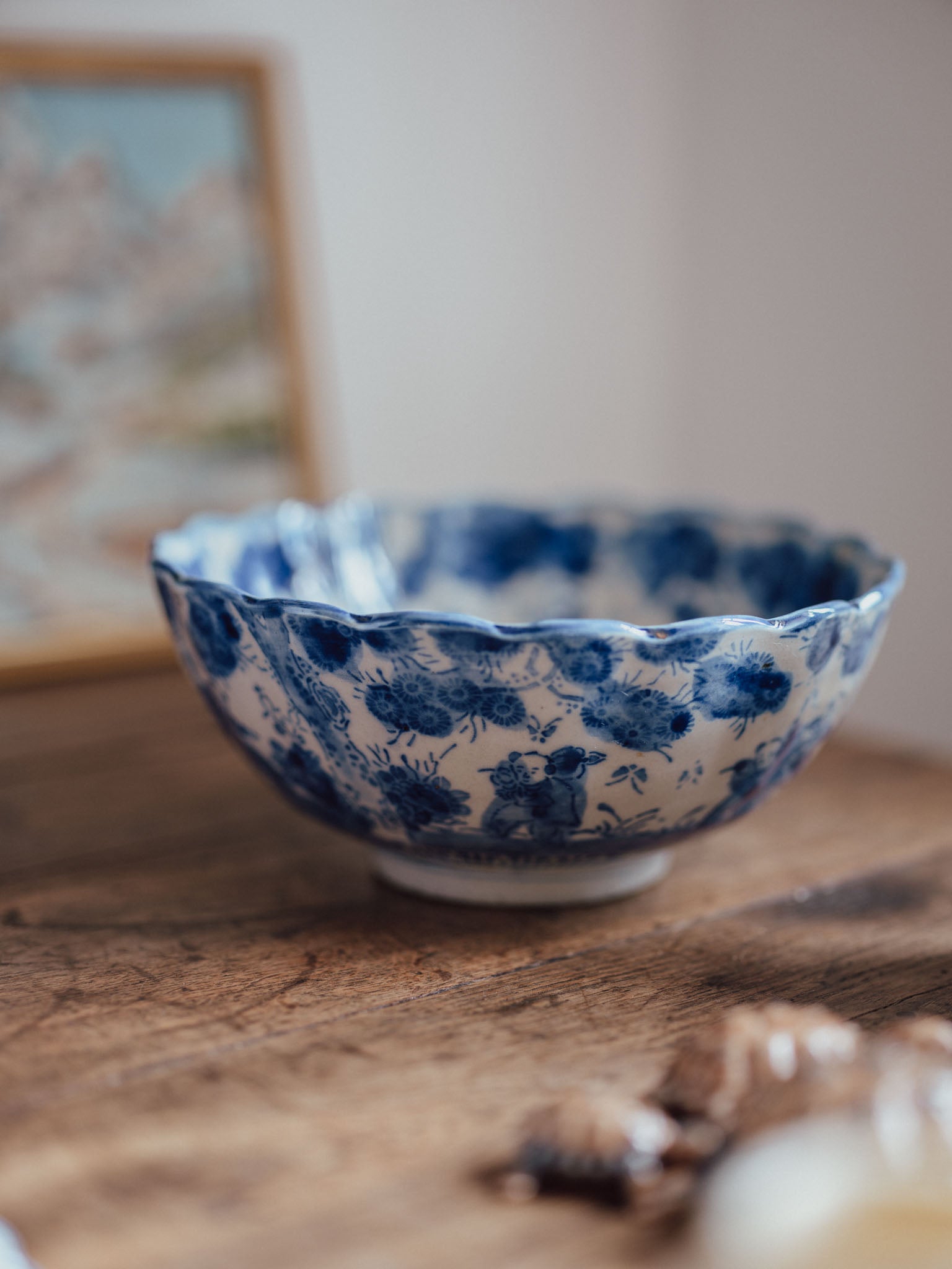 Antique Japanese Meiji Period Blue & White Fluted Bowl