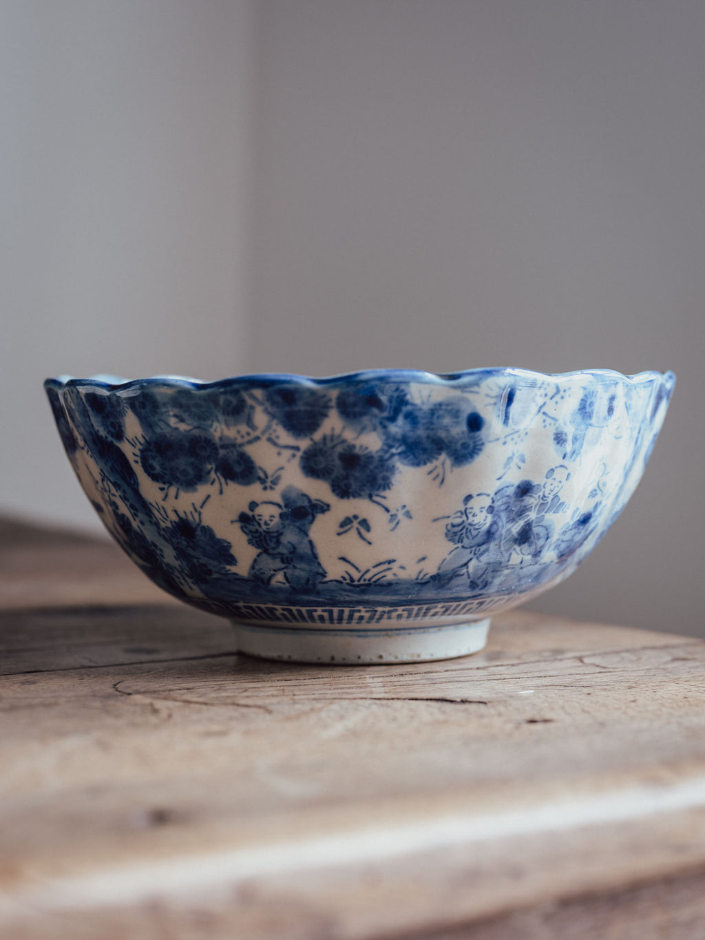 Antique Japanese Meiji Period Blue & White Fluted Bowl