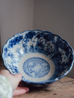 Antique Japanese Meiji Period Blue & White Fluted Bowl