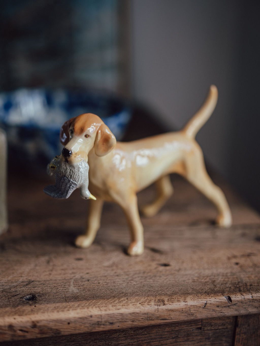 Vintage Ceramic Hunting Dog Figurine with Bird