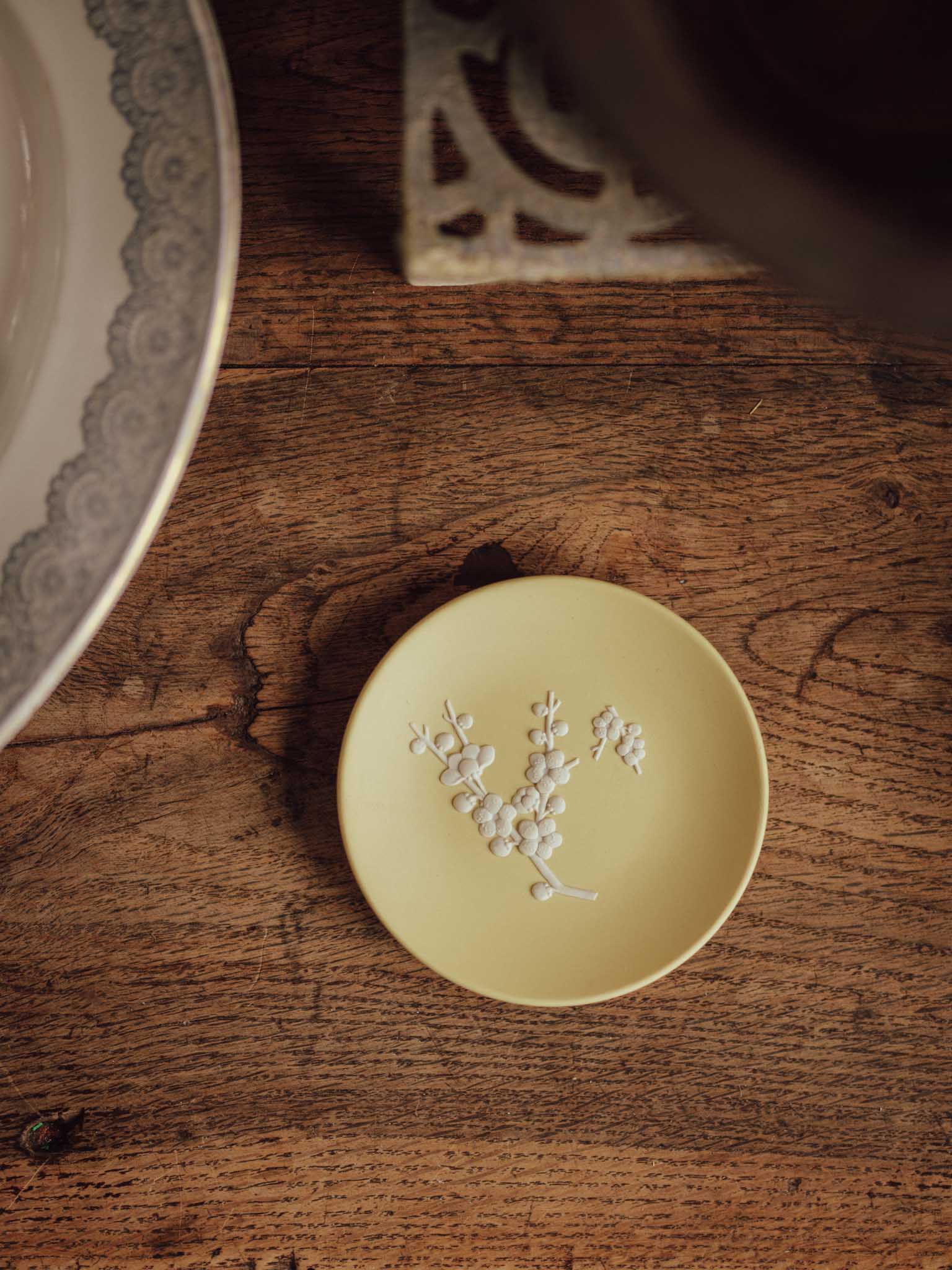Wedgwood Jasperware - Pale Yellow with Cherry Blossom