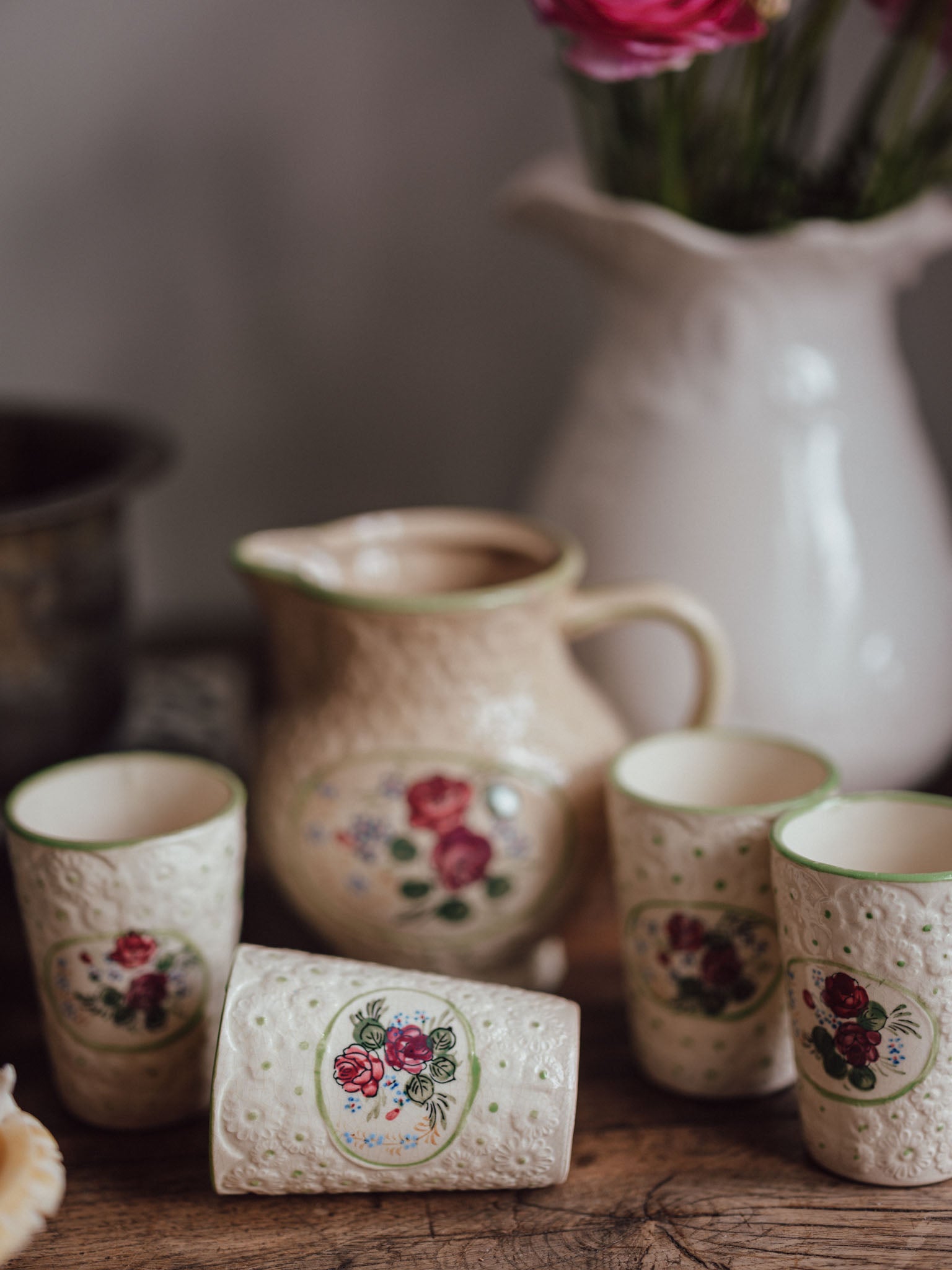 Vintage Ceramic Jug and Four Tumblers