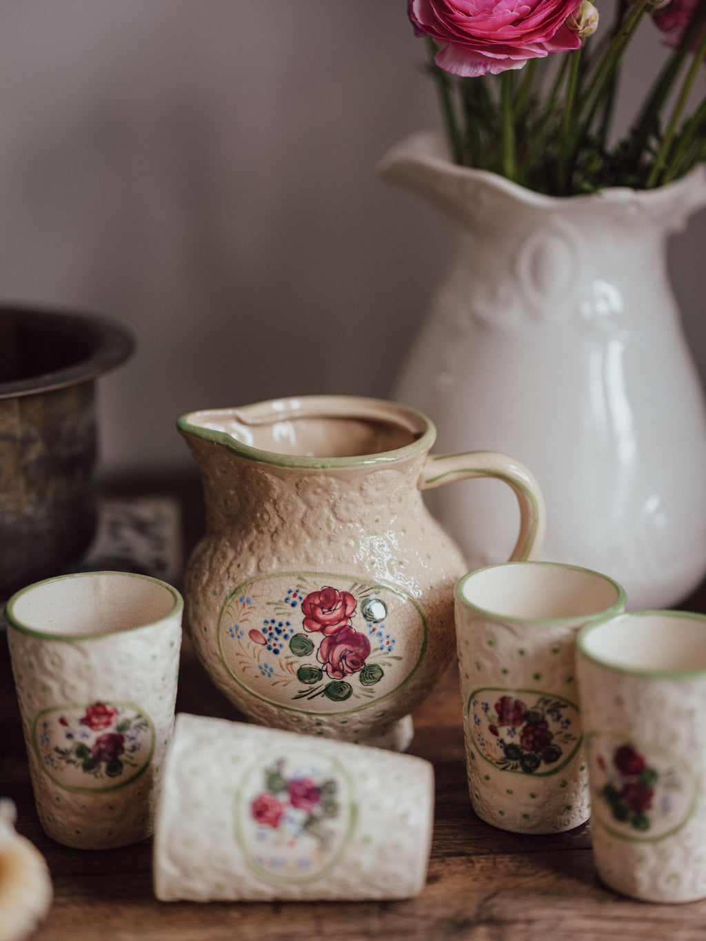 Vintage Ceramic Jug and Four Tumblers