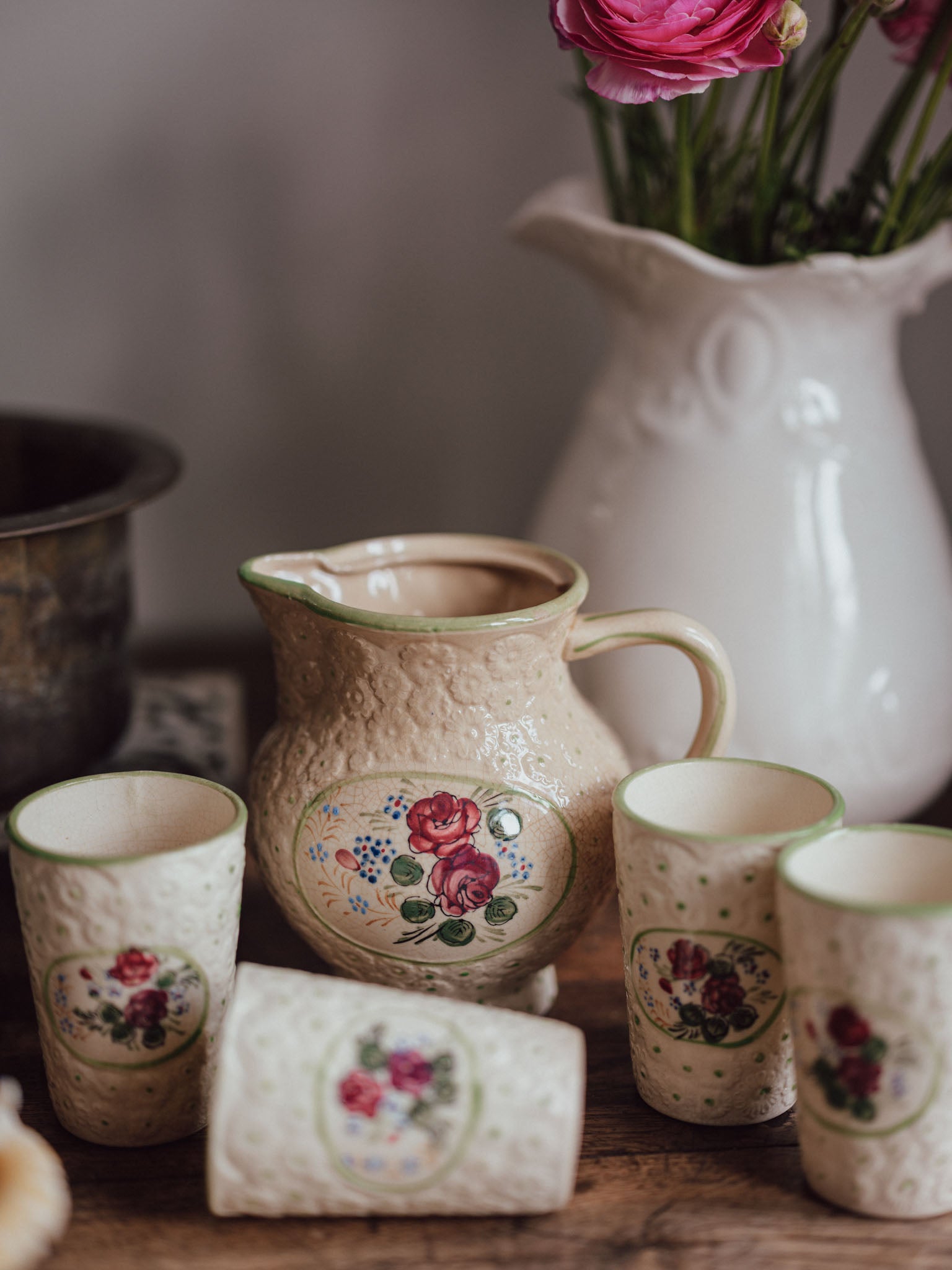 Vintage Ceramic Jug and Four Tumblers