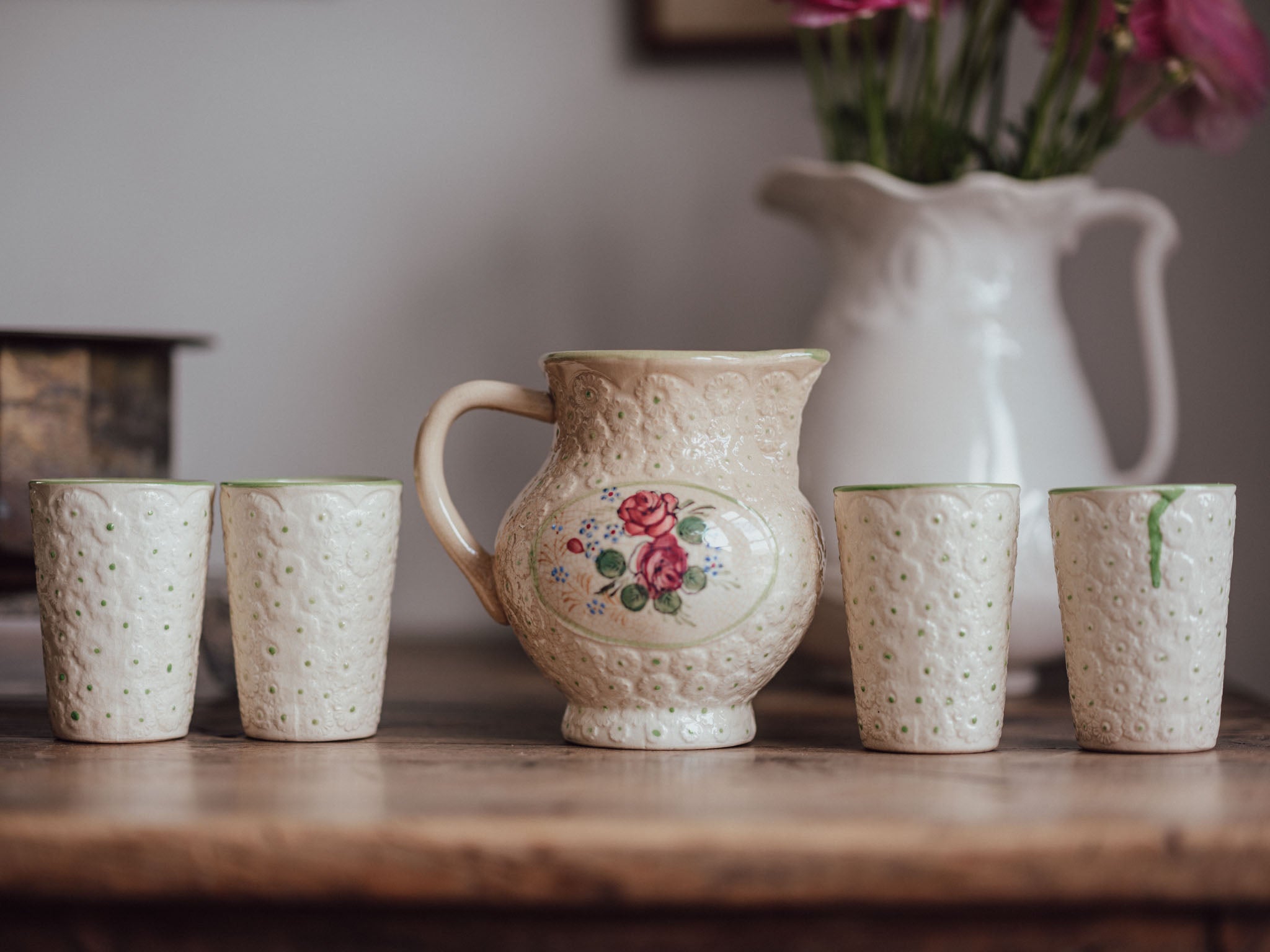 Vintage Ceramic Jug and Four Tumblers