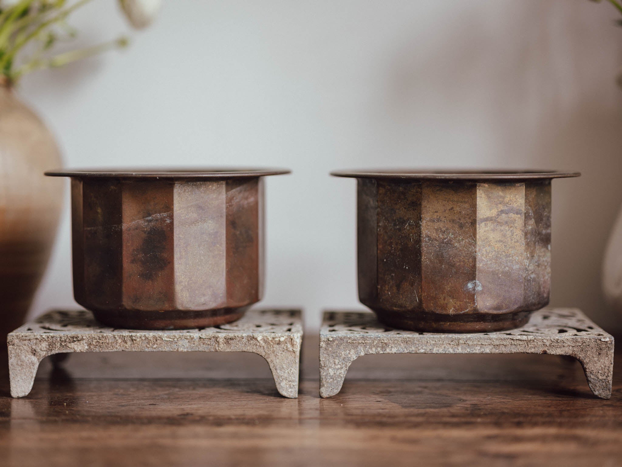 Pair of Patinated Brass Planters