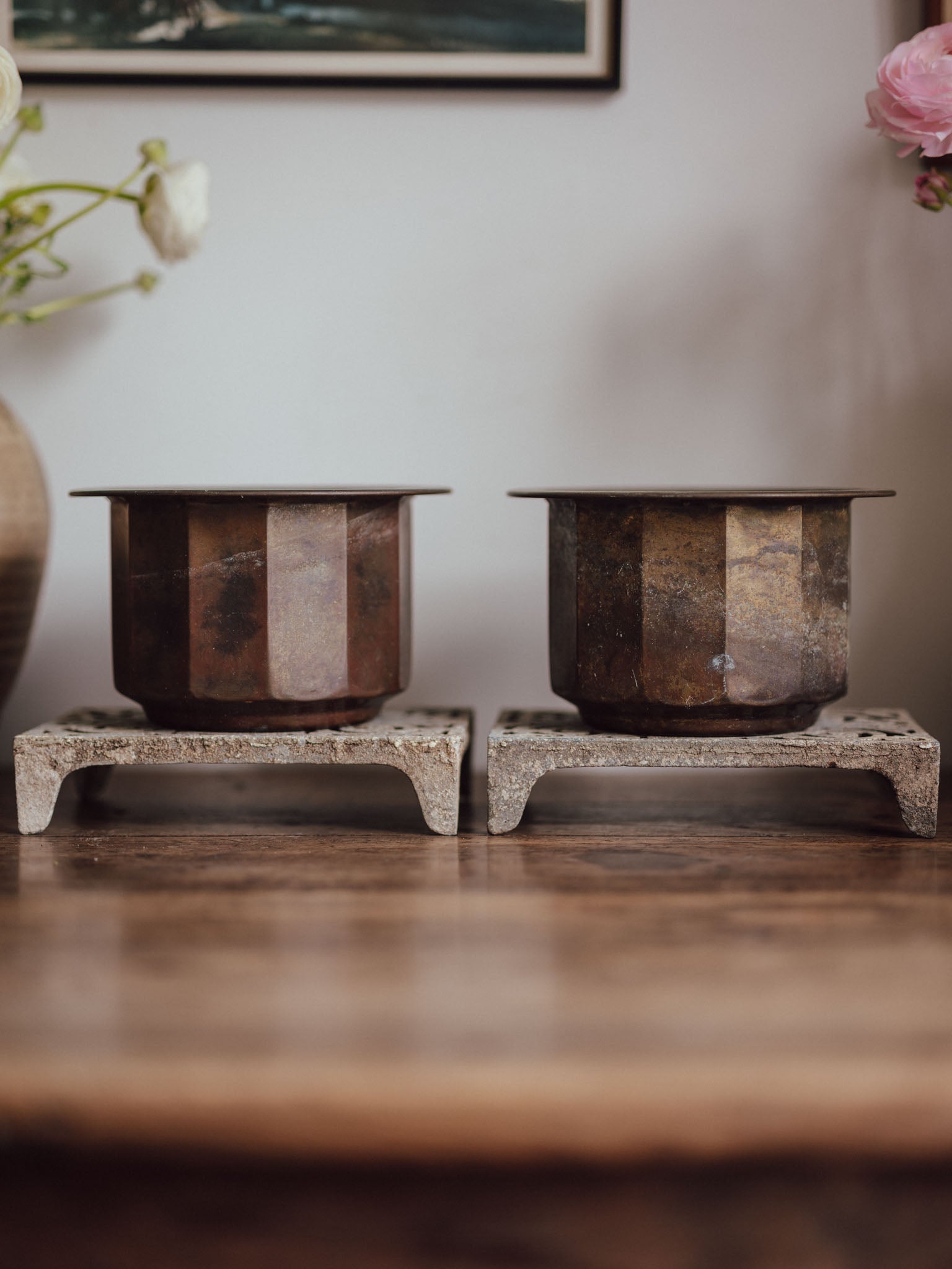 Pair of Patinated Brass Planters