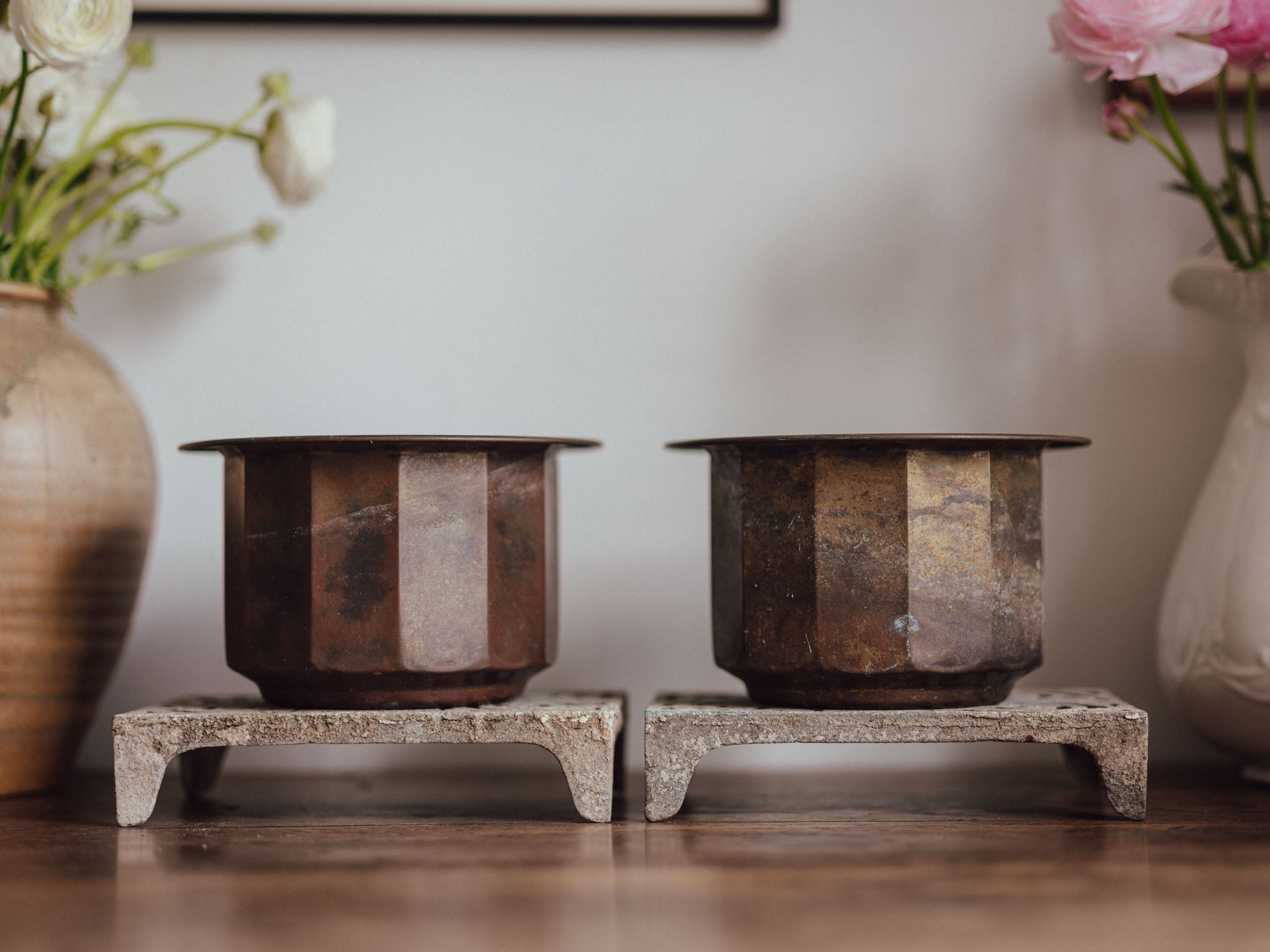 Pair of Patinated Brass Planters