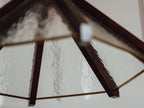 Pair of Brutalist Pendant Lights - Wood, Patterned Glass, Brass