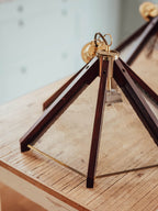 Pair of Brutalist Pendant Lights - Wood, Patterned Glass, Brass