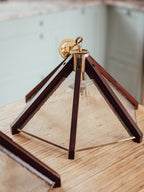 Pair of Brutalist Pendant Lights - Wood, Patterned Glass, Brass