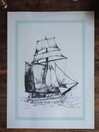 Topsail schooner ‘Huia’ print by Peter G. Leach (1976)