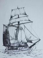 Topsail schooner ‘Huia’ print by Peter G. Leach (1976)