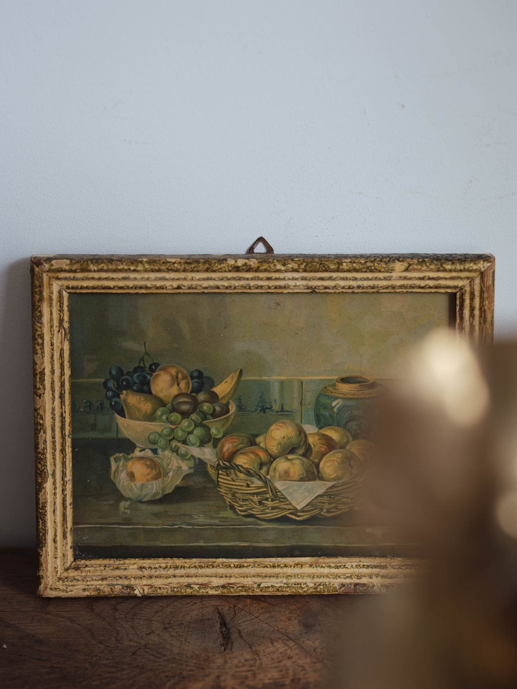 Framed still life print with Delft tiles