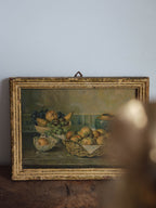Framed still life print with Delft tiles