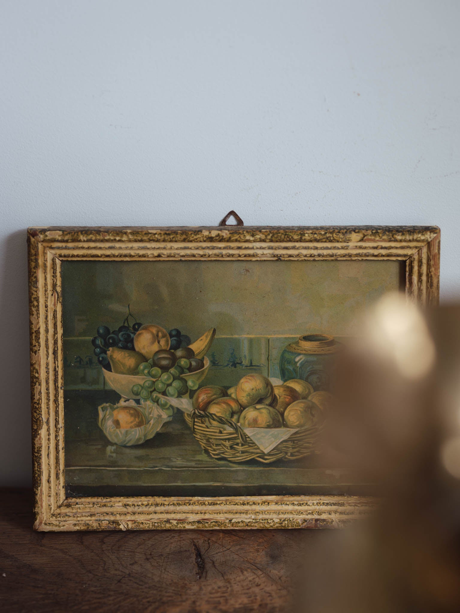 Framed still life print with Delft tiles