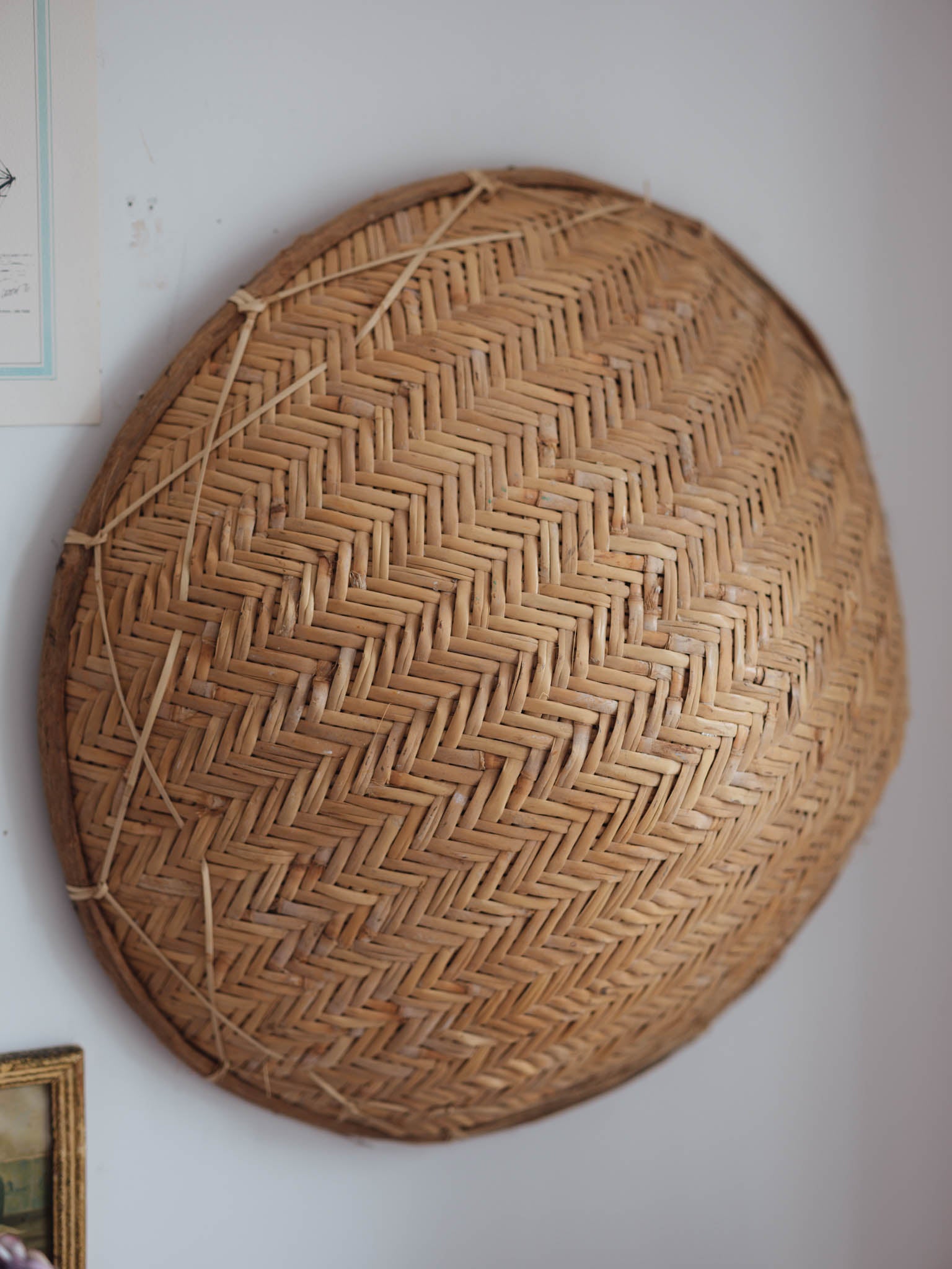 Antique large cane rice sifter