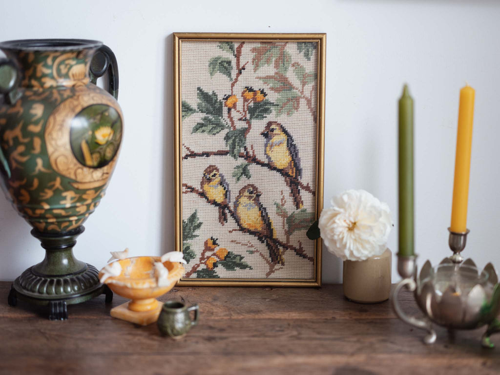 Vintage Bird tapestry in frame